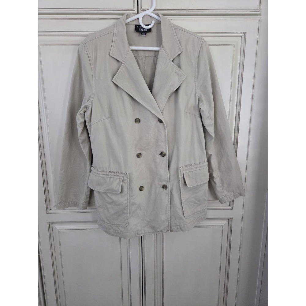 Emanuel Ungaro Liberte Double Breasted Jacket Women's 14 Khaki Off White